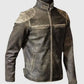The Outlaw Rider - Distressed Leather Motorcycle Jacket for Men - side angle view
