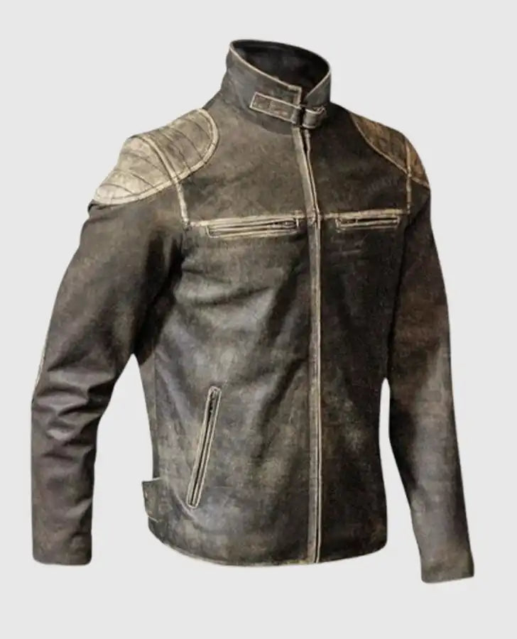 The Outlaw Rider - Distressed Leather Motorcycle Jacket for Men - side angle view