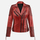 Women's Burnt Red Biker Leather Jacket