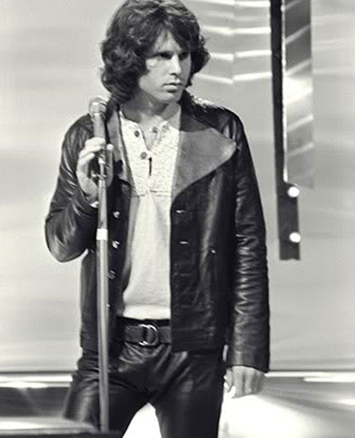 Jim Morrison Black Leather Jacket for Men – Custom Fit - detail view