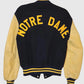 Fighting Irish Notre Dame Tan Varsity Leather Jacket for Women - back view
