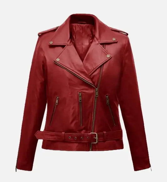 Women Christmas Red Leather Jacket