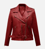 Women Christmas Red Leather Jacket