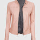 Women's Cafe Racer Light Pink Leather Jacket – Premium Outerwear - model wearing the jacket