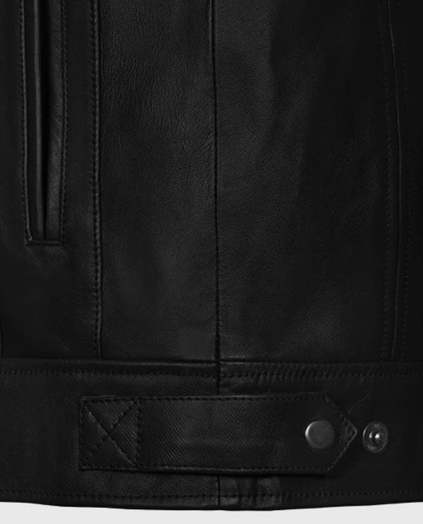 Men's Black Slimfit Cafe Racer Leather Jacket – Premium Outerwear - model wearing the jacket