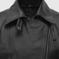 Women's Black & White Biker Leather Jacket | Genuine Leather - collar and zip close-up