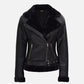 Women's Black Leather Shearling Moto Jacket