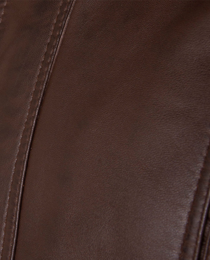 Men's Blouson Brown Leather Jacket – Premium Outerwear - collar and zip close-up