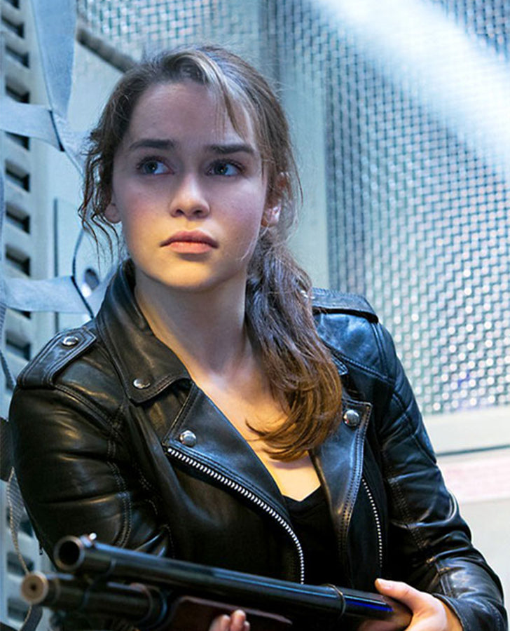 Sarah Connor Terminator Genisys Black Leather Biker Jacket for Women - detail view