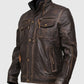 Men's Cafe Racer Vintage Distressed Leather Jacket - collar and zip close-up