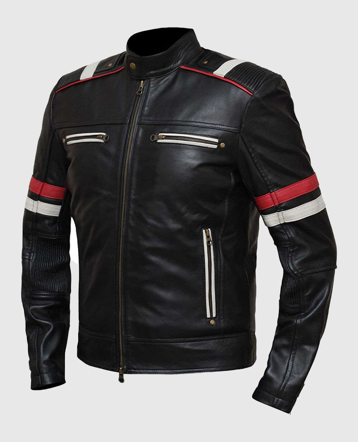 Men's Retro Cafe Racer Black Leather Jacket – Custom Fit - side angle view