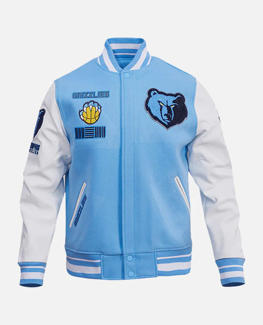 NBA Memphis Grizzlies Men's Rib Blue & White Wool Varsity Jacket - front view