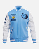 NBA Memphis Grizzlies Men's Rib Blue & White Wool Varsity Jacket - front view