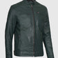 Men's Dark Green Cafe Racer Leather Jacket – Custom Fit - collar and zip close-up
