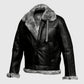 FUR Aviator Flying Pilot Bomber Black Leather Jacket for Men - side angle view