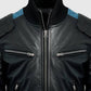 Men's Blue Black Bomber Leather Jacket – Premium Outerwear - side angle view