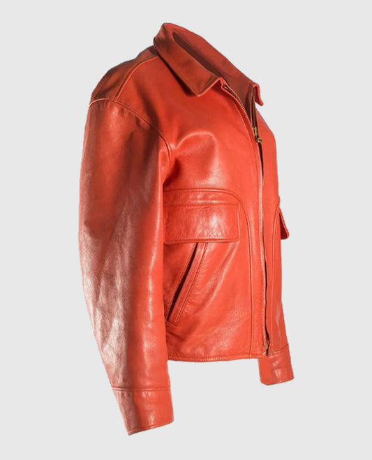 Juice Wrld Orange Leather Jacket for Men | Genuine Leather - side angle view