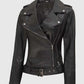 Women's Black Asymmetrical Leather Biker Jacket – Custom Fit - collar and zip close-up