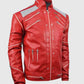 Michael Jackson Beat It Red Leather Jacket for Men - collar and zip close-up