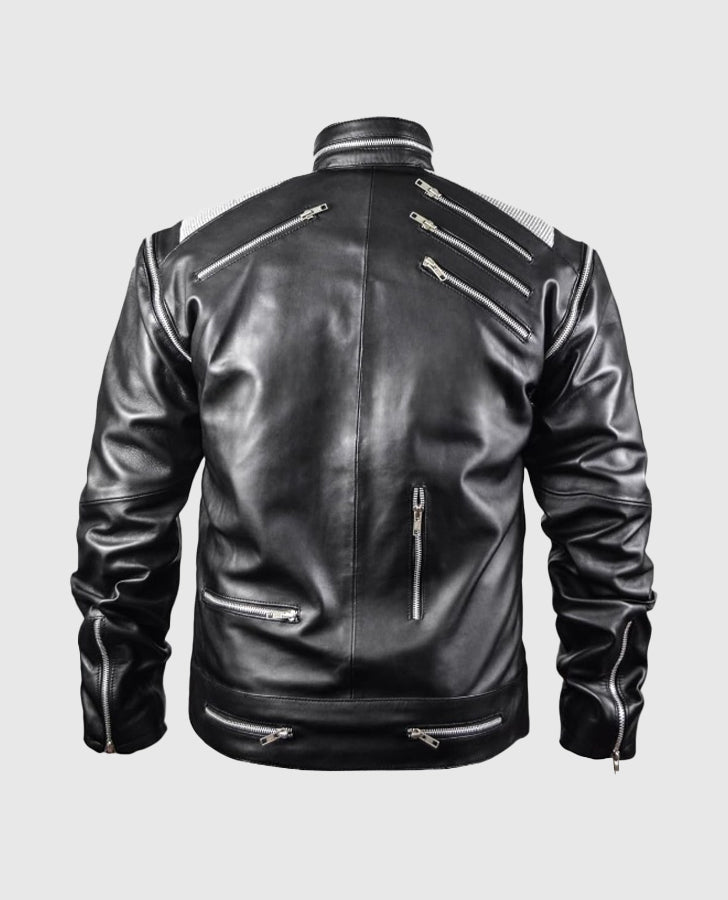 Michael Jackson Beat It Black Leather Jacket for Men - side angle view
