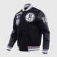 NBA Brooklyn Nets Men's Rib Wool Black Varsity Jacket - side angle view
