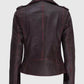 Women's Maroon Asymmetrical Leather Motorcycle Jacket - back view