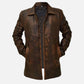 Men's Supernatural Brown Leather Trench Coat – Custom Fit - collar and zip close-up