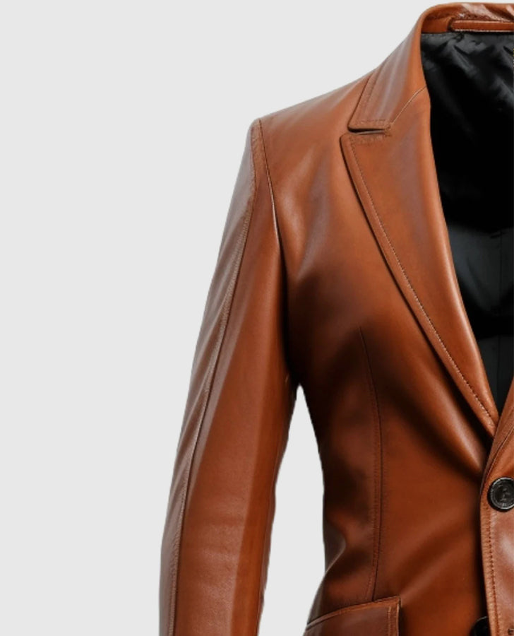 Men's Brown Leather Blazer – Custom Fit | Genuine Leather - side angle view