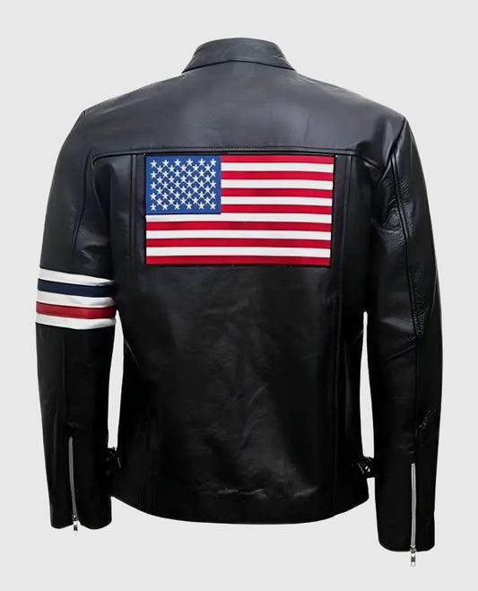 Easy Rider Peter Fonda Black Leather Jacket for Men - side angle view