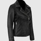 Eva Studded Black Leather Biker Jacket for Women | Genuine Leather - side angle view