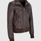 Women's Aviator Brown Bomber Leather Jacket – Premium Outerwear - side angle view