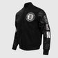 NBA Brooklyn Nets Men's Black Varsity Leather Jacket - collar and zip close-up