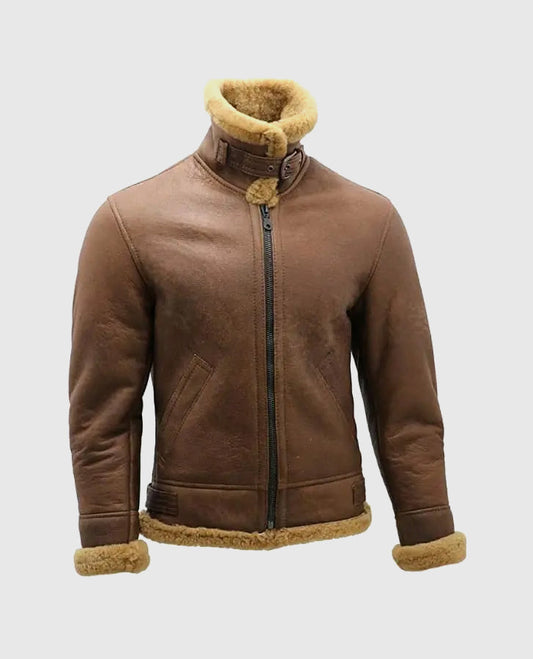 Men's B3 Shearling Flying Brown Aviator Leather Jacket - side angle view