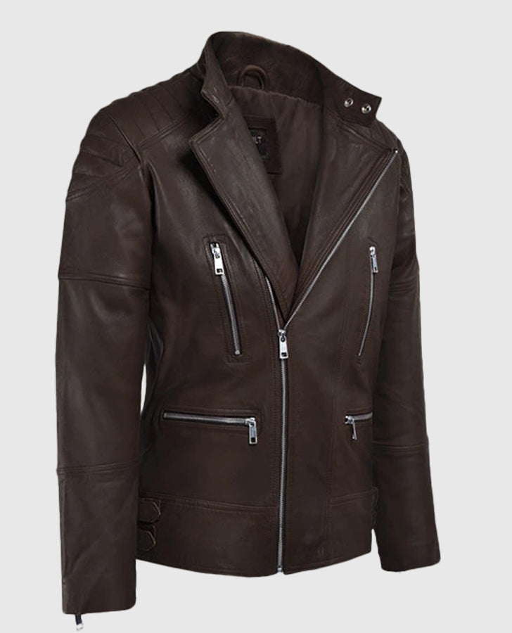 Shotgun Brown Moto Leather Jacket for Men – Custom Fit - sleeve and cuff detail