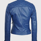Women's Blue Diamond Cafe Racer Leather Jacket – Premium Outerwear - back view