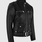 Women's Chic Rider Black Leather Jacket – Custom Fit - collar and zip close-up