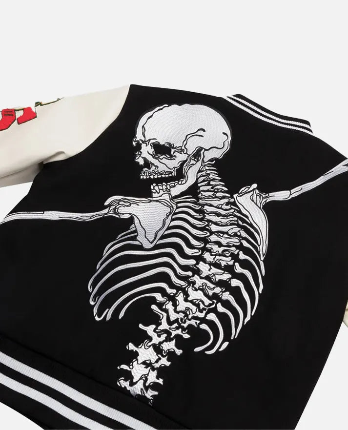 Godspeed Skull Rod Halloween White & Black Leather Jacket for Men - sleeve and cuff detail