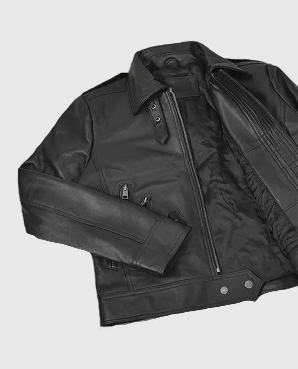 Women's Black Moto Leather Jackets Jacket – Custom Fit - model wearing the jacket
