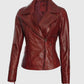 Women's Maroon Asymmetrical Biker Leather Jacket – Premium Outerwear - side angle view
