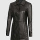 Women's Black Leather Long Coat – Custom Fit | Genuine Leather - inner lining view
