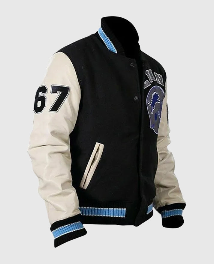 Axel Foley Detroit Lions Black Leather Jacket for Men - side angle view