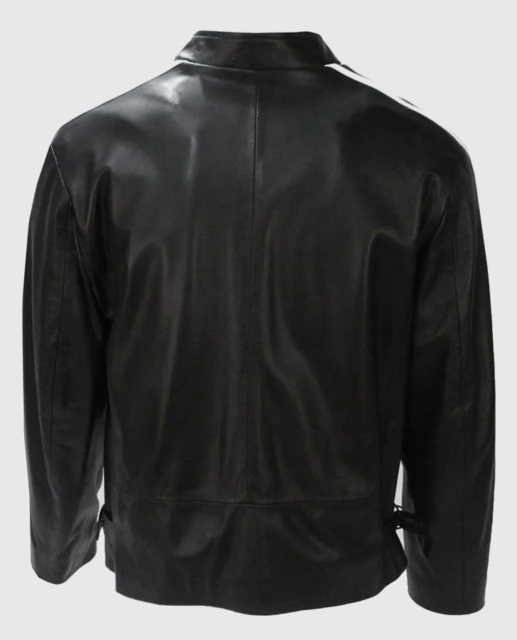 Lethal Weapon Mel Gibson Black Cafe Racer Leather Jacket for Men - side angle view