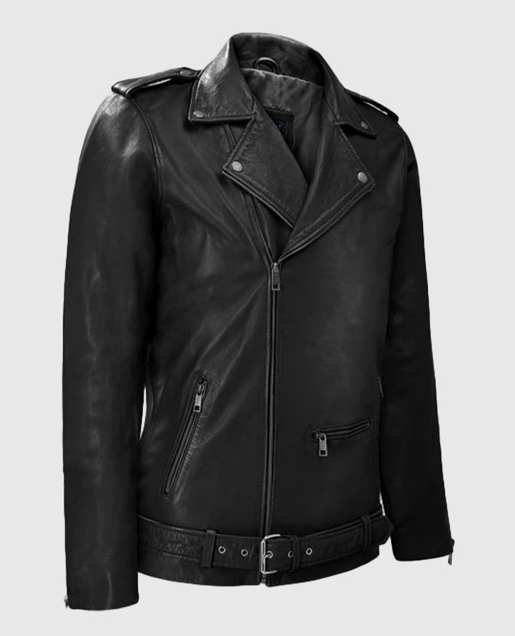 Rutland Black Riding Leather Biker Jacket for Men – Custom Fit - side angle view
