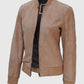 Women's Camel Tan Suede Bomber Jacket – Custom Fit - side angle view