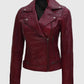 Kimberley Quilted Leather Motorcycle Maroon Jacket for Women - side angle view