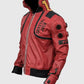 Cyberpunk 2077 Akira Kaneda Capsule Red Leather Jacket for Men - collar and zip close-up