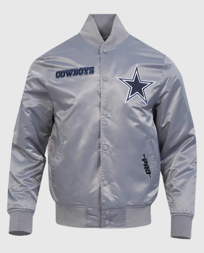 Dallas Cowboys Souvenir Satin Jacket - collar and front closure detail