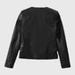 Women's Black Collarless Biker Leather Jacket – Custom Fit - inner lining view