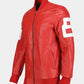 Dizller 8 Ball Pool Red Letterman Bomber Leather Jacket for Men - side angle view
