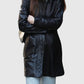 Materialists Dakota Johnson Black Leather Coat for Women - side angle view